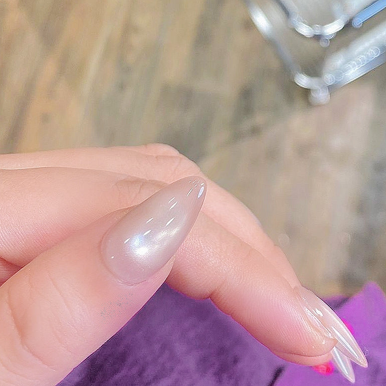Handmade Nude Base Crystal White Light Bulb Cat Eye Press On Nails Cat Eye Nails Moonlight Nails Light Bulb Nails Glass Bead Nails