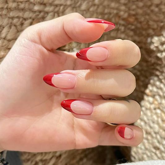 Handmade Red French Press On Nails Red Nails French Nails Simple Nails Daily Nails Christmas Nails New Year Nails
