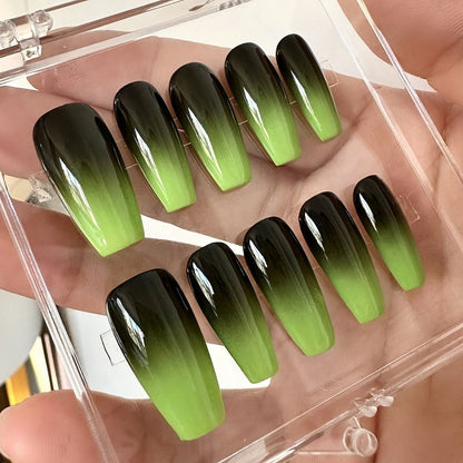 Handmade Black Fluorescent Green Ombre Press On Nails Ombre Nails Green Nails Fluorescent Nails Simple Nails St Patrick's Day Nails