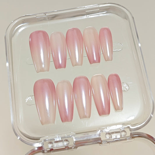 Handmade Pearl White Pink Ombre Aurora Press On Nails Aurora Nails Pearl Light Nails Pearl White Nails Pearl Pink Nails Office Nails