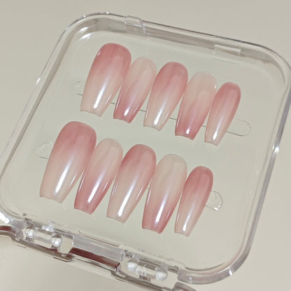 Handmade Pearl White Pink Ombre Aurora Press On Nails Aurora Nails Pearl Light Nails Pearl White Nails Pearl Pink Nails Office Nails