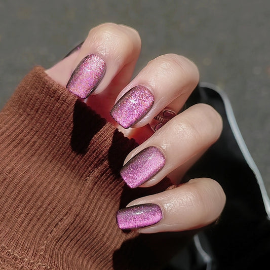 Handmade Black Base Pink Glass Bead Cat Eye Press On Nails Glitter Nails Dark Nails Glass Bead Nails Cat Eye Nails