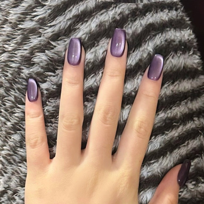 Handmade Dark Purple Cat Eye Press On Nails Side Cat Eye Nails Purple Nails Crystal Nails Glitter Nails