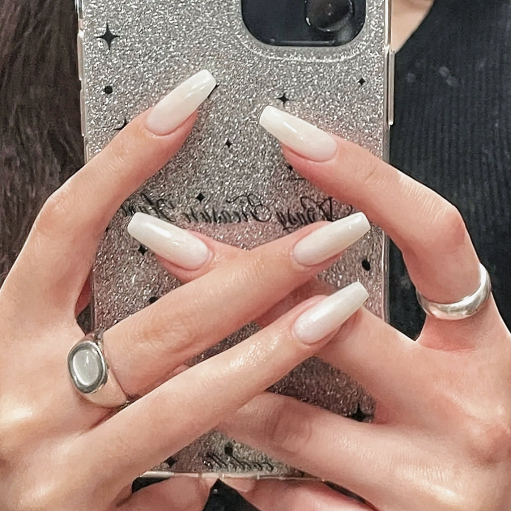 Handmade Milky White Press On Nails Milky Nails White Nails Pure Color Nails Simple Nails Office Nails Gel Nail Custom Shape Custom Size