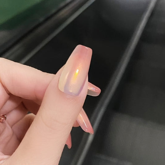 Handmade Peach Nude Ombre Sunset Gold Aurora Press On Nails Aurora Nails Peach Nude Nails Simple Nails Custom Shape Nails Custom Size Nails