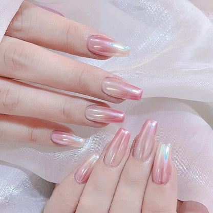 Handmade Pearl White Pink Ombre Aurora Press On Nails Aurora Nails Pearl Light Nails Pearl White Nails Pearl Pink Nails Office Nails