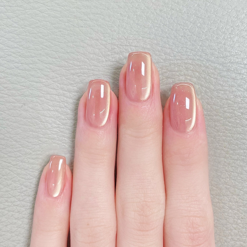 Handmade Nude Base Light Gold Side Cat Eye Press On Nails Custom Size Nails