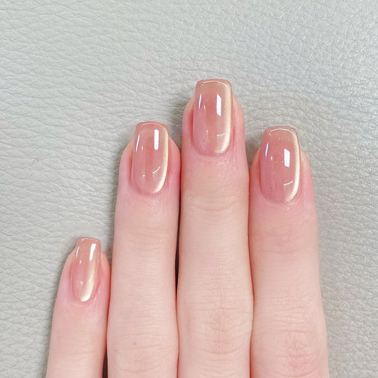 Handmade Nude Base Light Gold Side Cat Eye Press On Nails Custom Size Nails