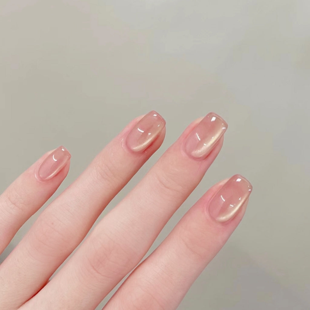 Handmade Nude Base Light Gold Side Cat Eye Press On Nails Custom Size Nails