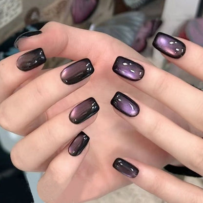 Handmade Dark Purple Cat Eye Press On Nails Cat Eye Nails Purple Nails Glitter Nails Simple Nails Office Nails