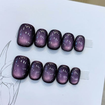 Handmade Dark Purple Cat Eye Press On Nails Cat Eye Nails Purple Nails Glitter Nails Simple Nails Office Nails